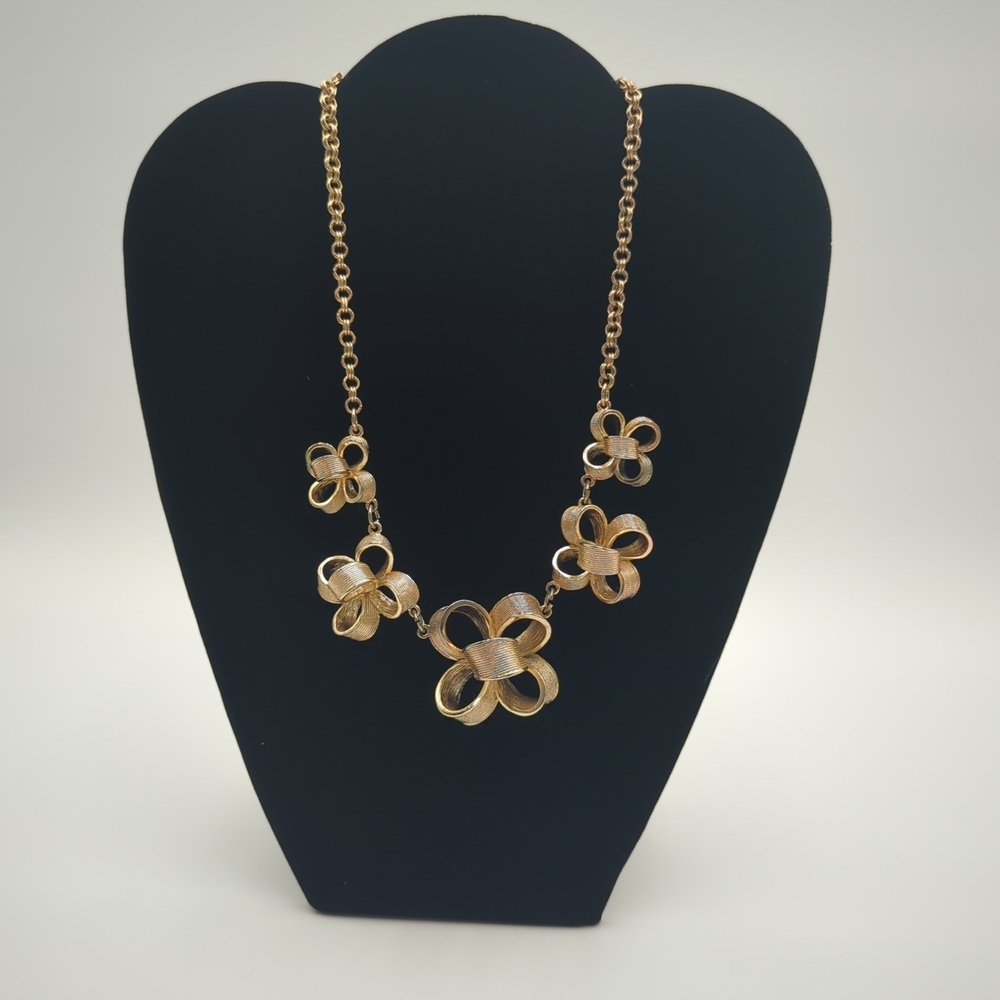 Talbots Ribboned Bows Brushed Gold Tone Statement Necklace 18-20 inch